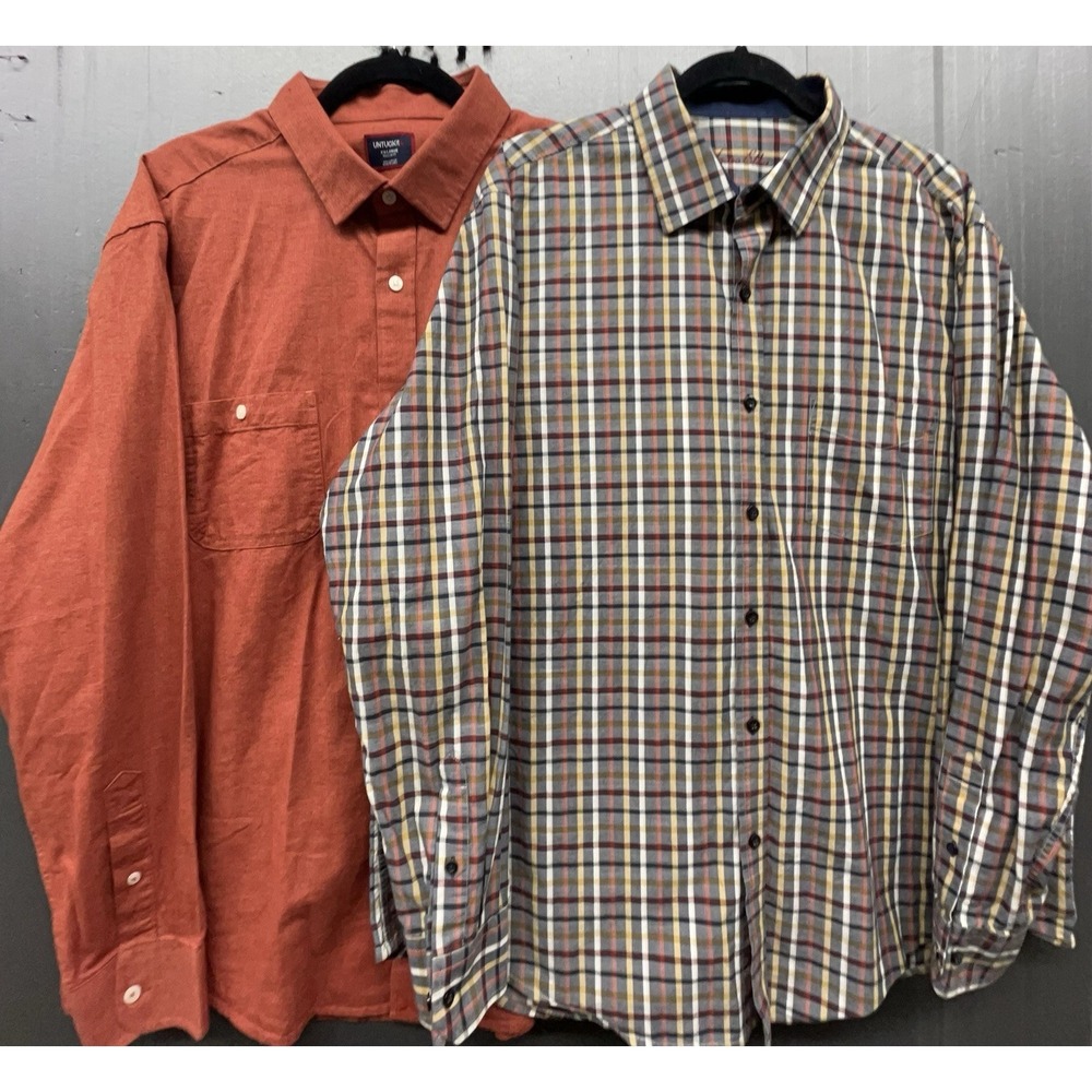 Long Sleeve Button Up Shirt LOT OF 2 Men 2XL Burnt Orange Multicolor Casual Prep